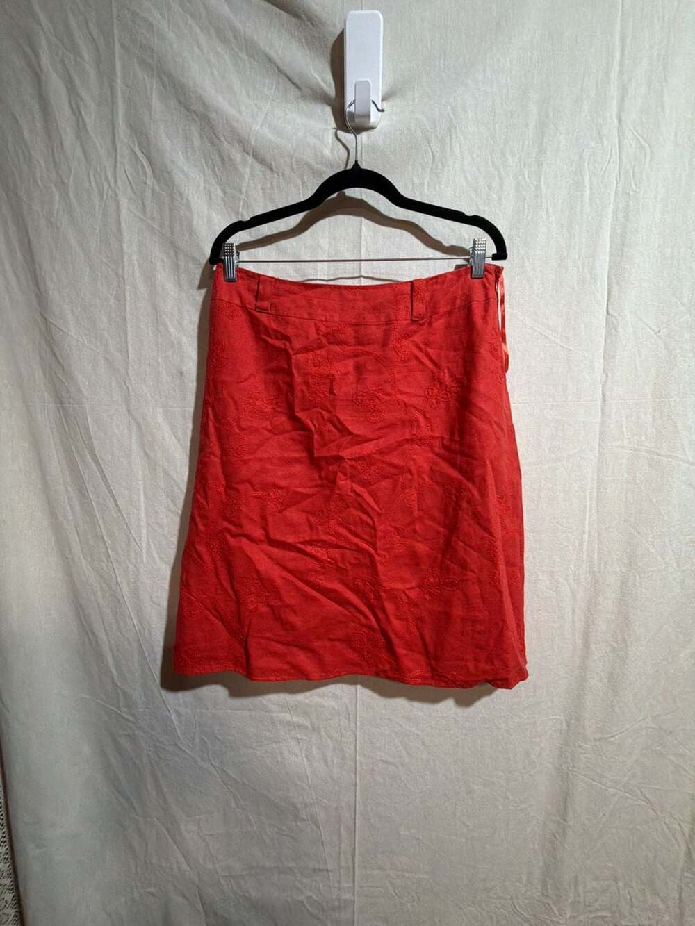 Saint Tropez West Red Linen-Blend Embroidered Floral Skirt Size 8